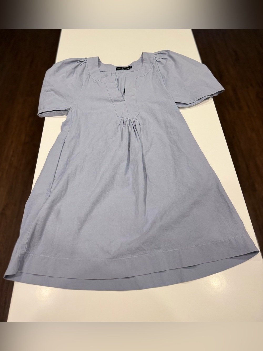 Pomander Place Tuckernuck Finely Flutter Sleeve Tunic Mini Dress Small Blue